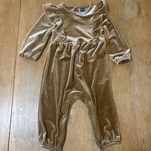 Old Navy Baby Girl Ruffle Velvet Gold Brown One Piece Romper 12-18M Long Sleeve